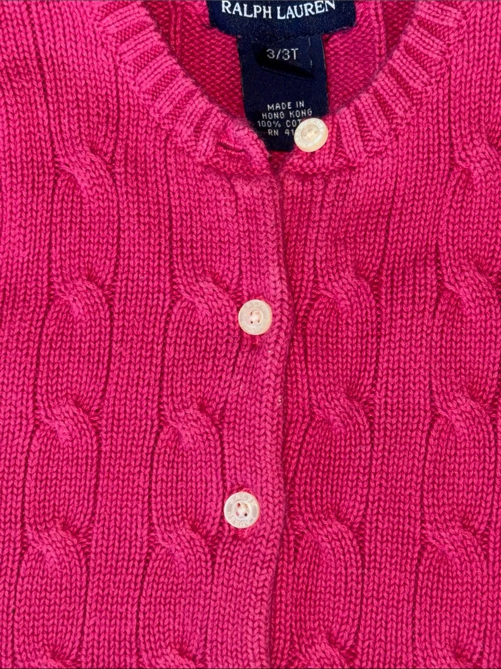 🐎 Ralph Lauren Girls Cable-Knit Cardigan in Fuchsia 3/3T